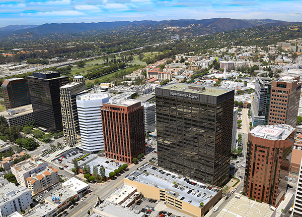 Aerial view of Westwood office buildings on Wilshire Blvd.